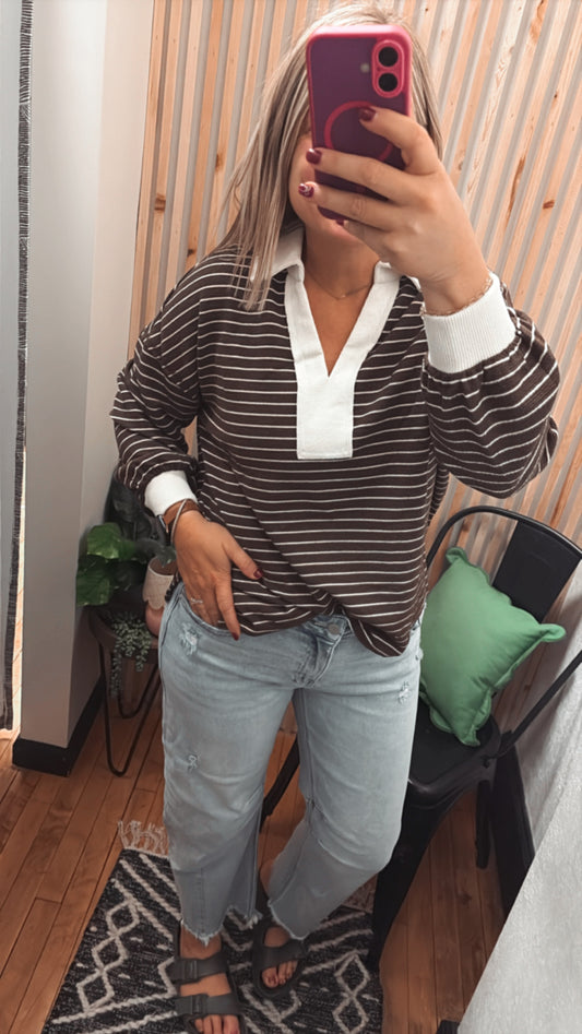 Contrast Collar Stripe Top