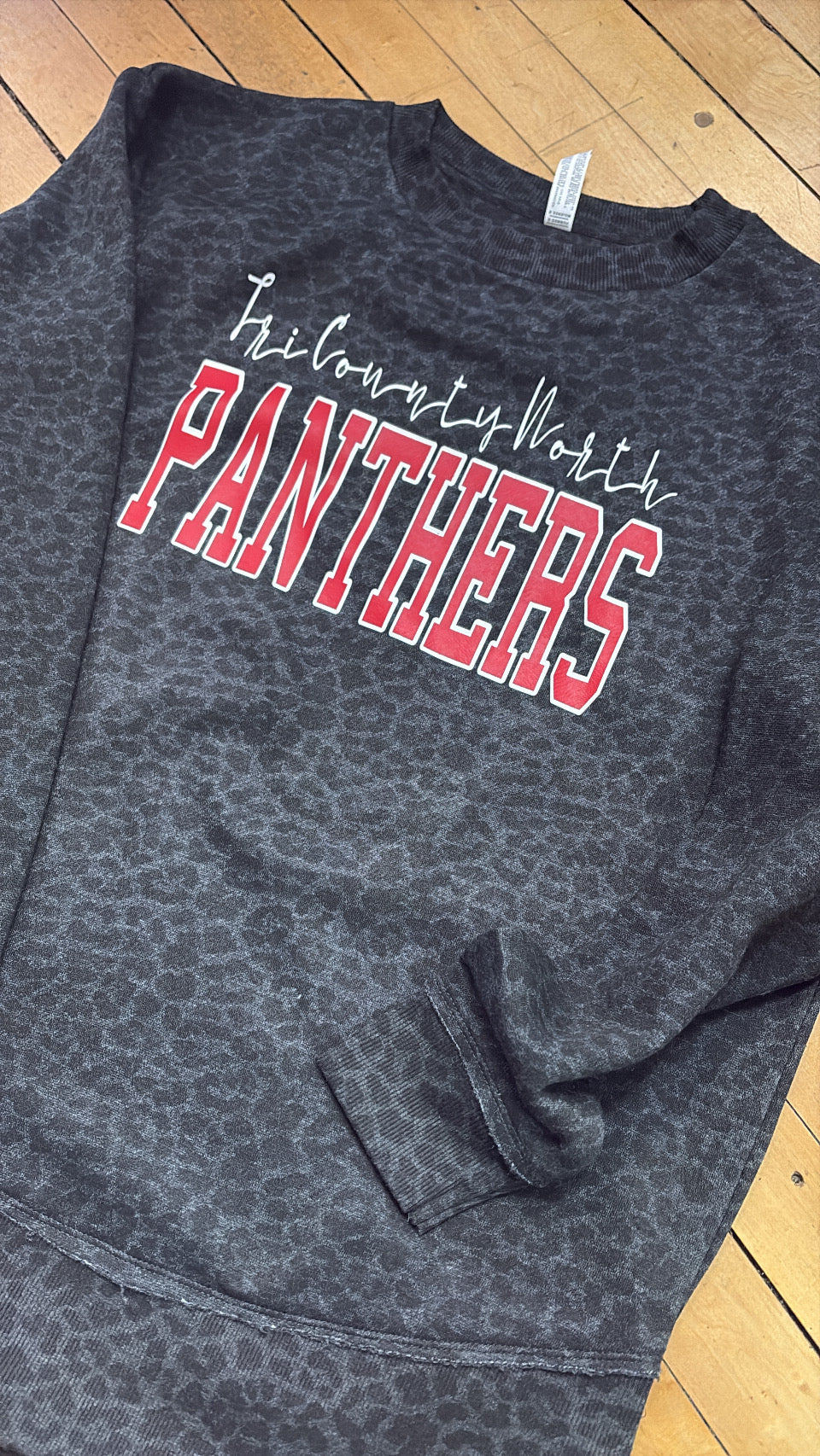 Custom School Leopard Raw Edge Crew Sweatshirt