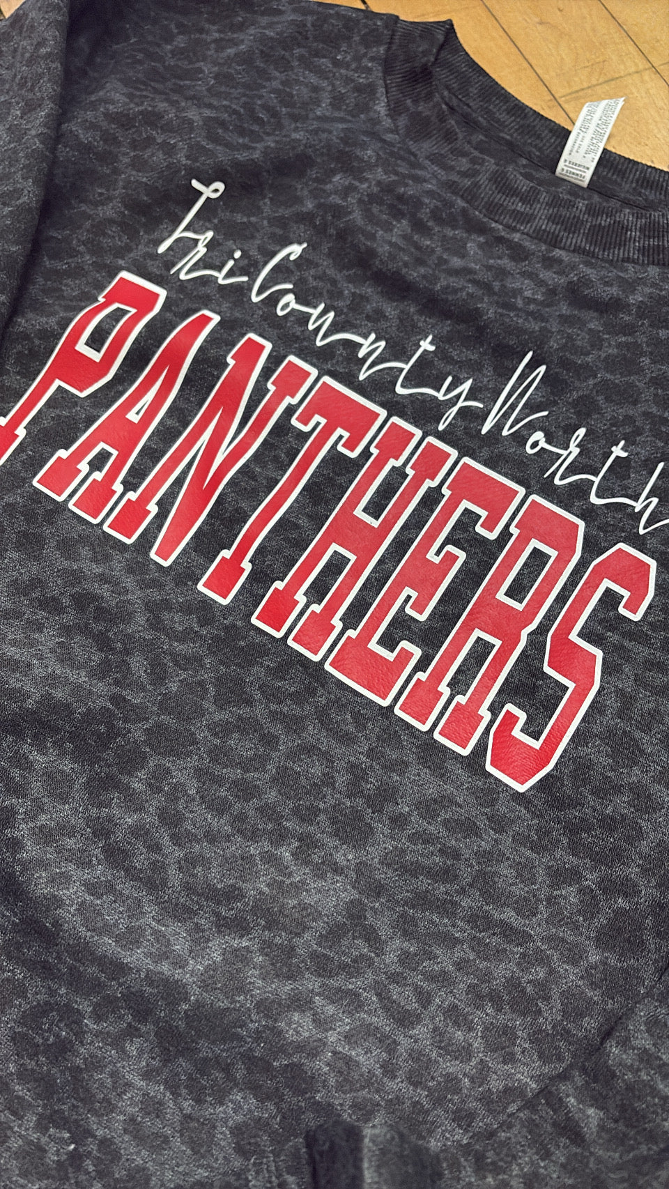 Custom School Leopard Raw Edge Crew Sweatshirt