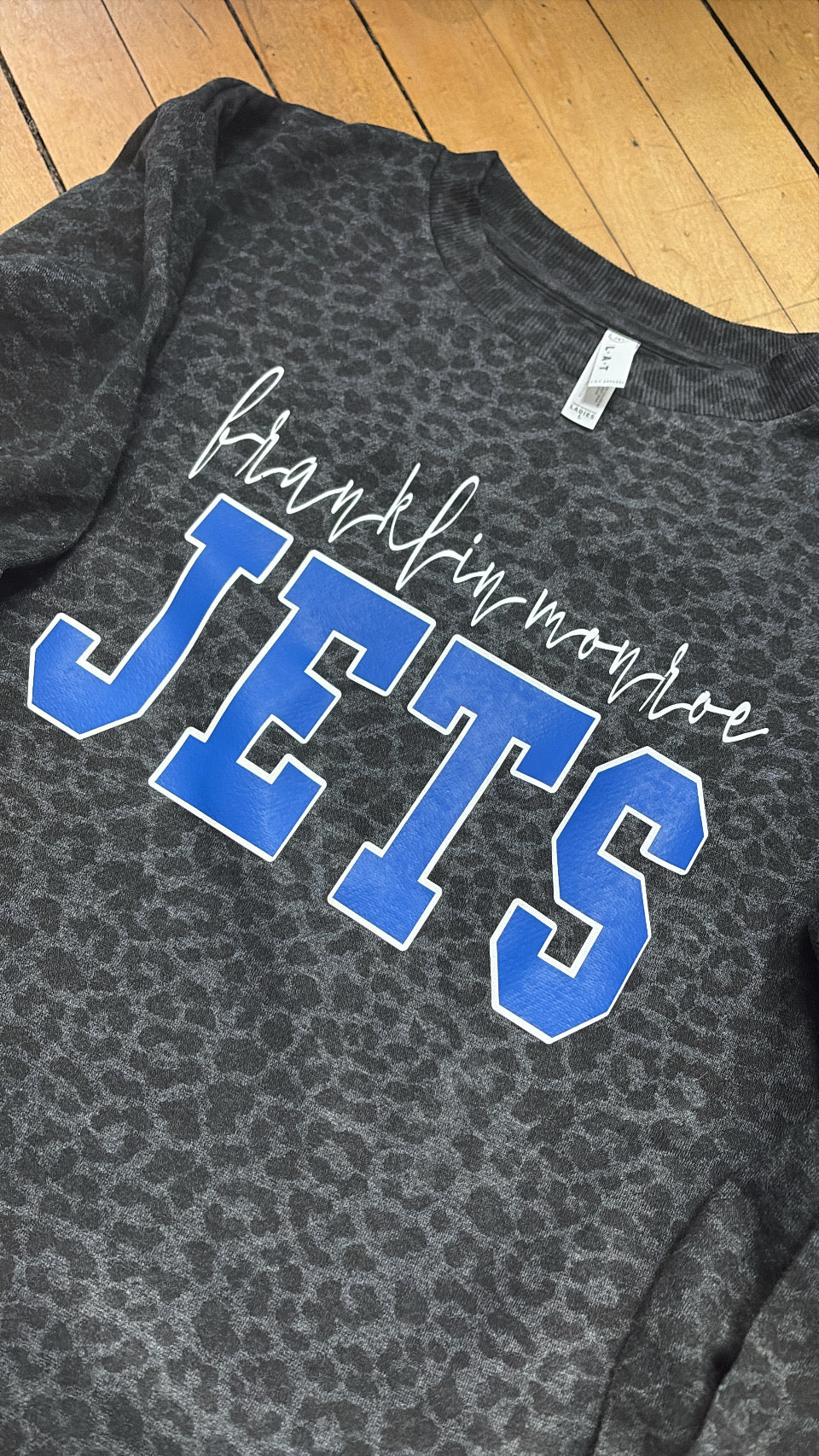Custom School Leopard Raw Edge Crew Sweatshirt