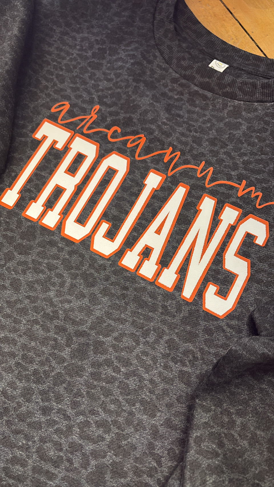 Custom School Leopard Raw Edge Crew Sweatshirt