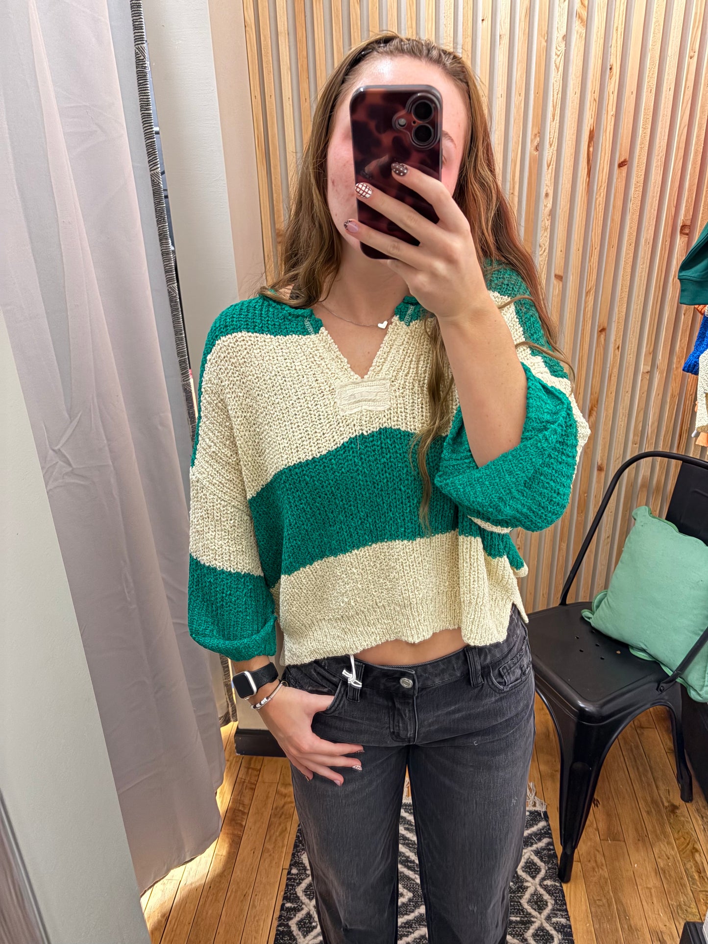 Split Neck Stripe Sweater