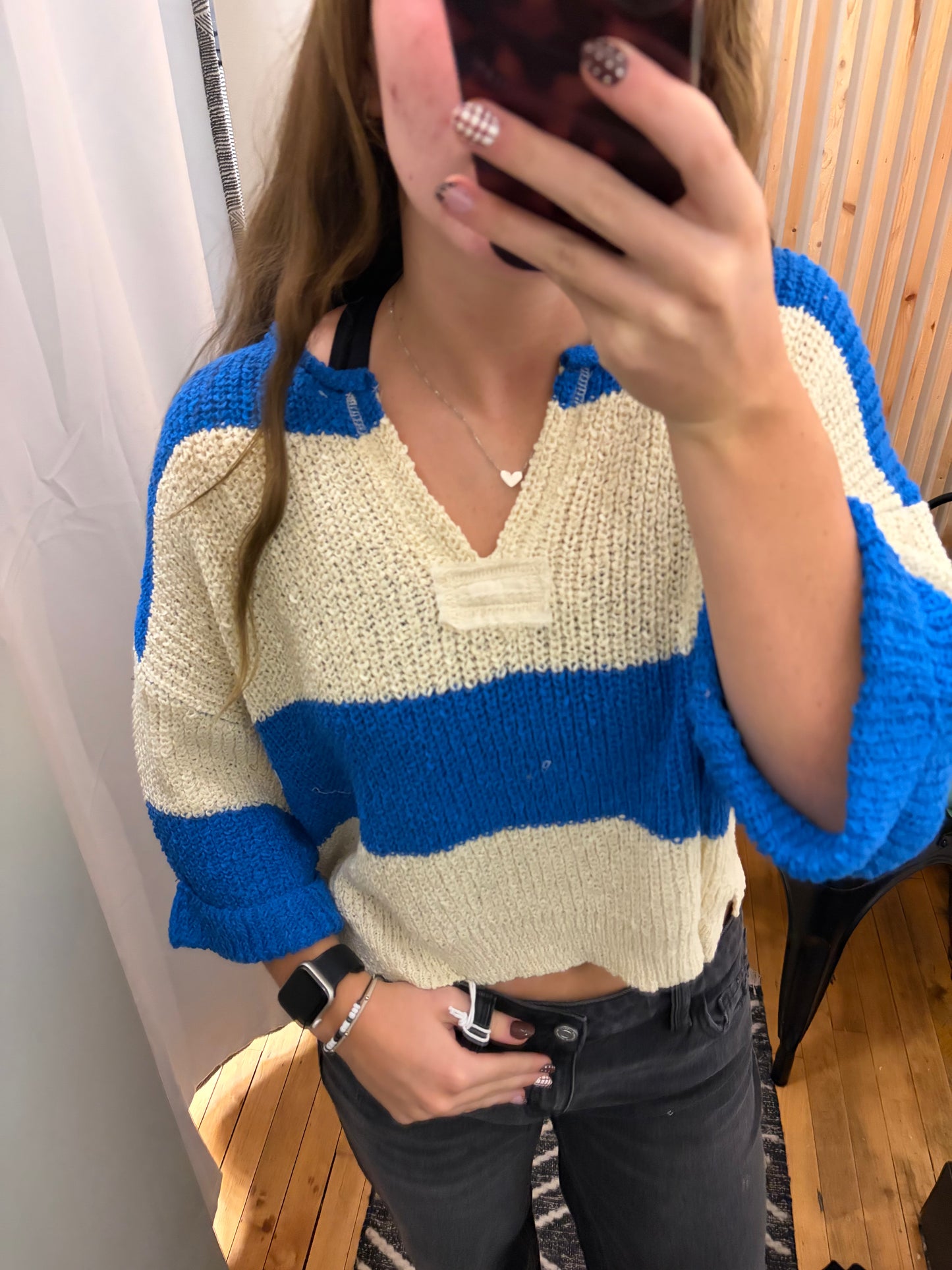 Split Neck Stripe Sweater