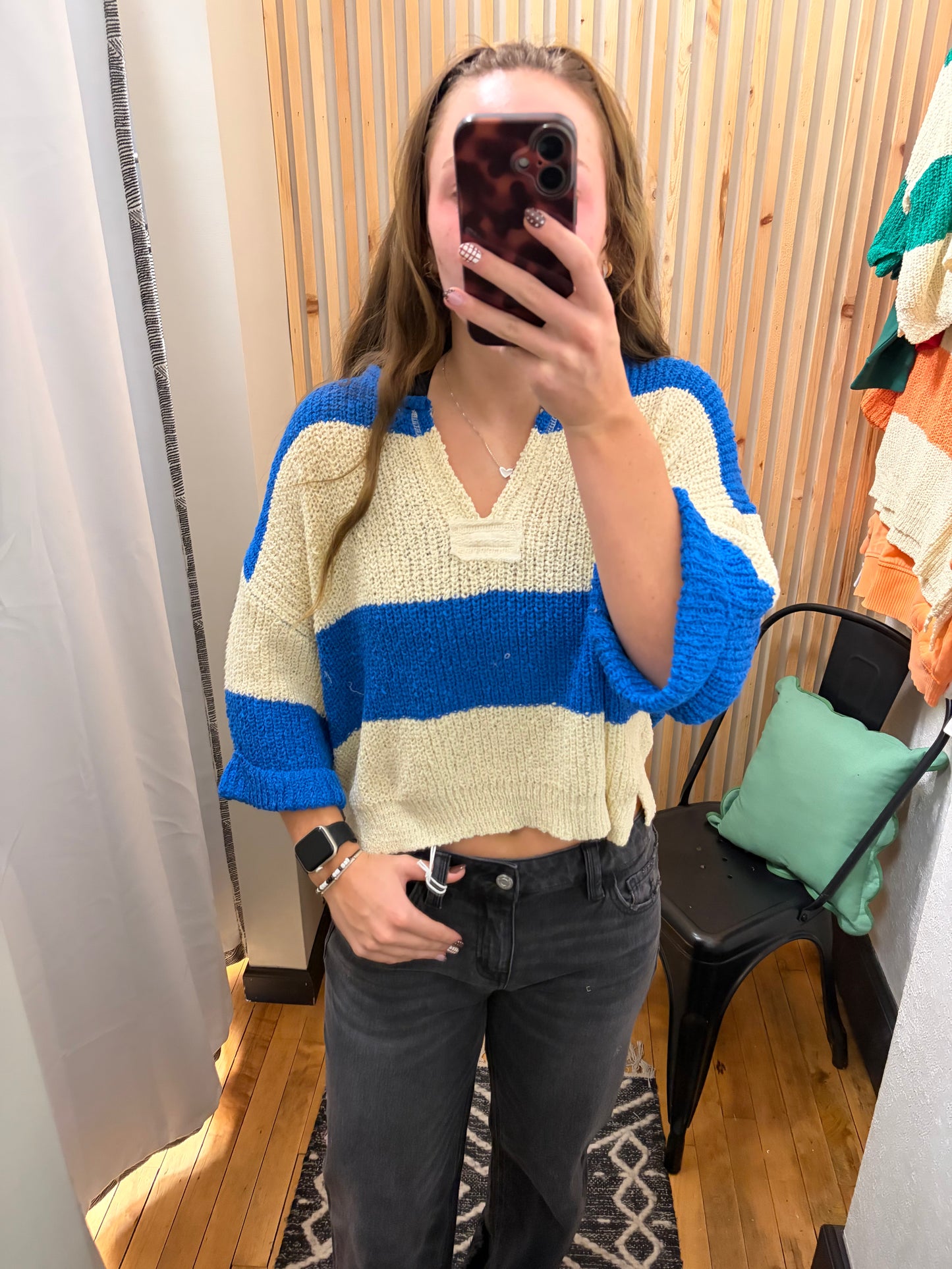 Split Neck Stripe Sweater