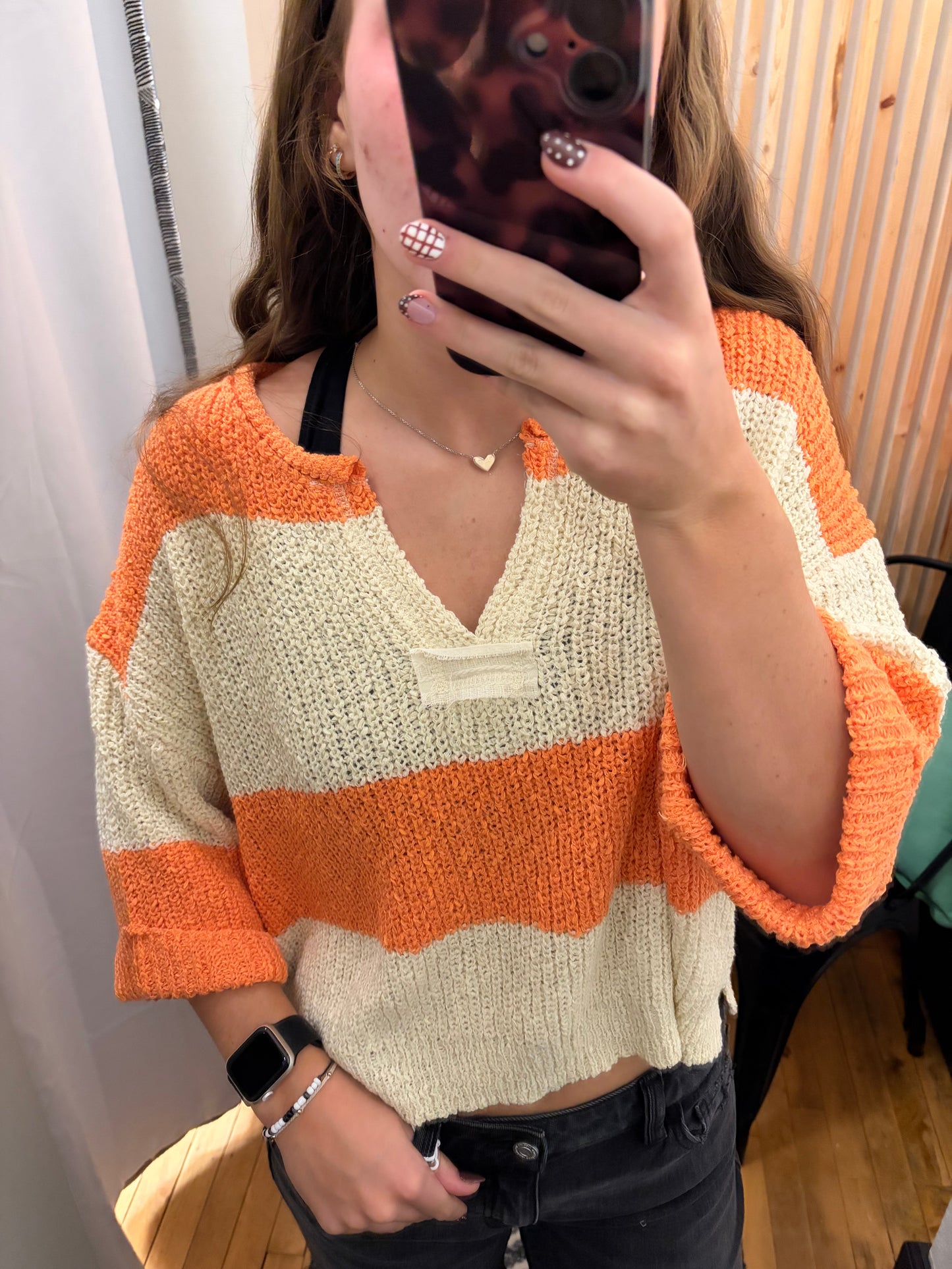 Split Neck Stripe Sweater