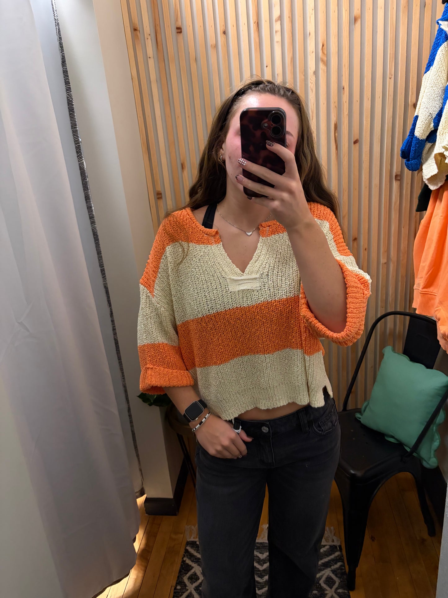 Split Neck Stripe Sweater