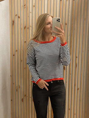 Contrast Trimmed Striped Drop Shoulder Sweater