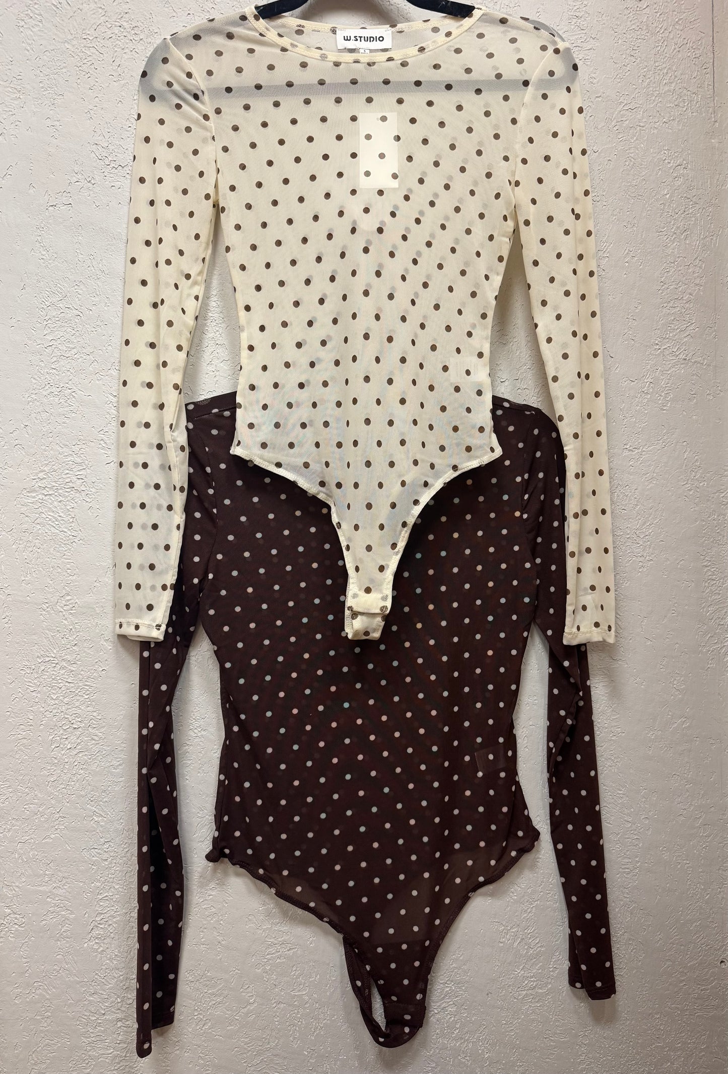 Polka Dot Sheer Mesh Long Sleeve Bodysuit