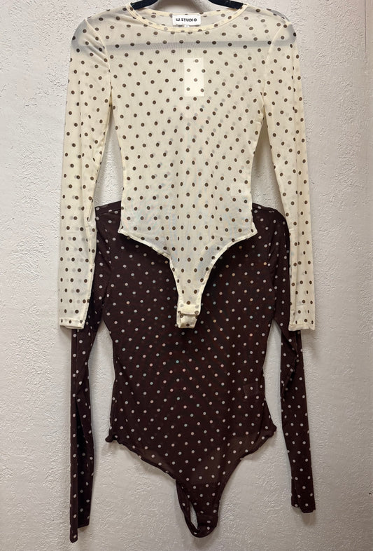 Polka Dot Sheer Mesh Long Sleeve Bodysuit
