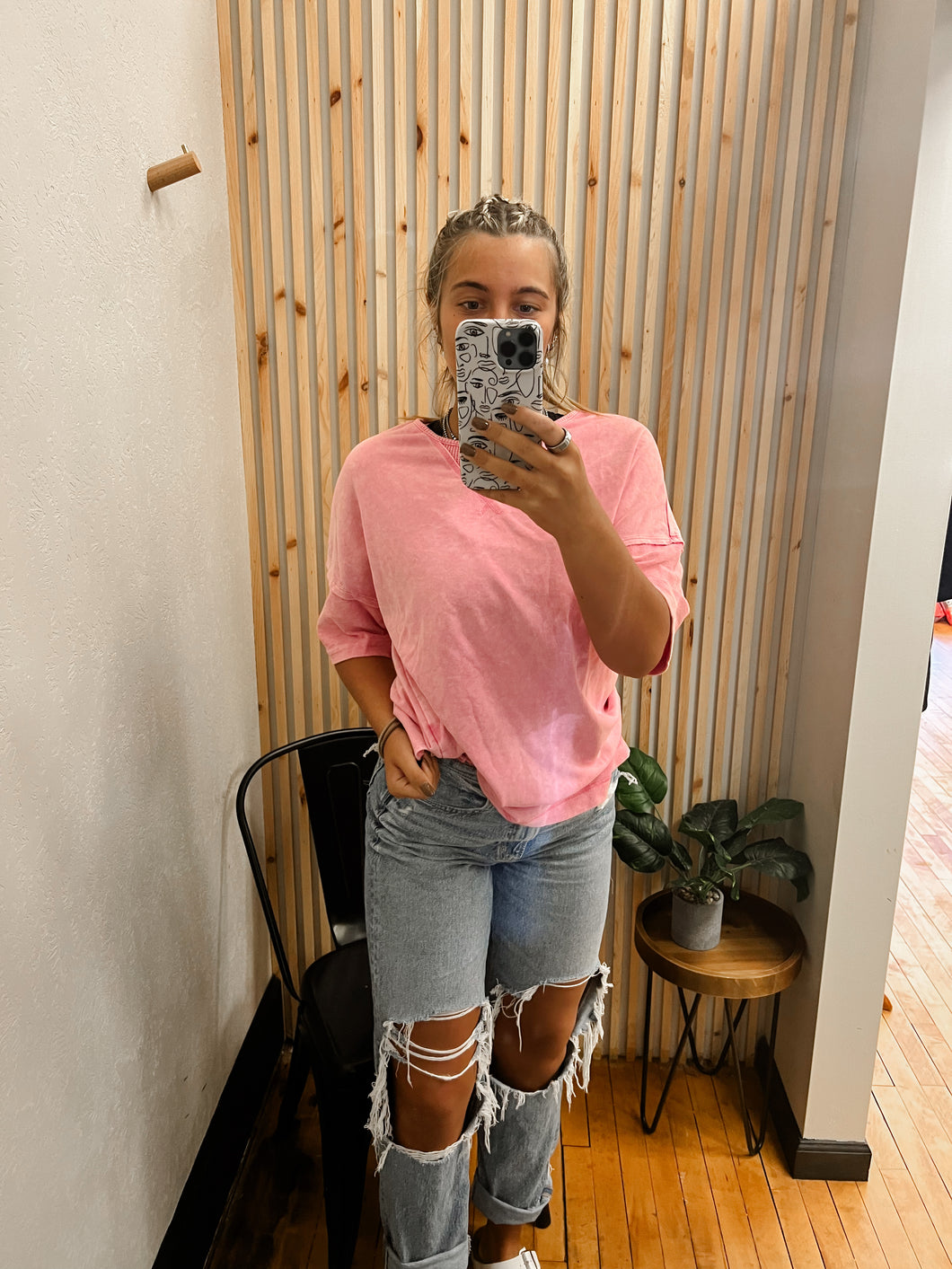 Pink Mineral Wash Drop Shoulder Oversized Tee