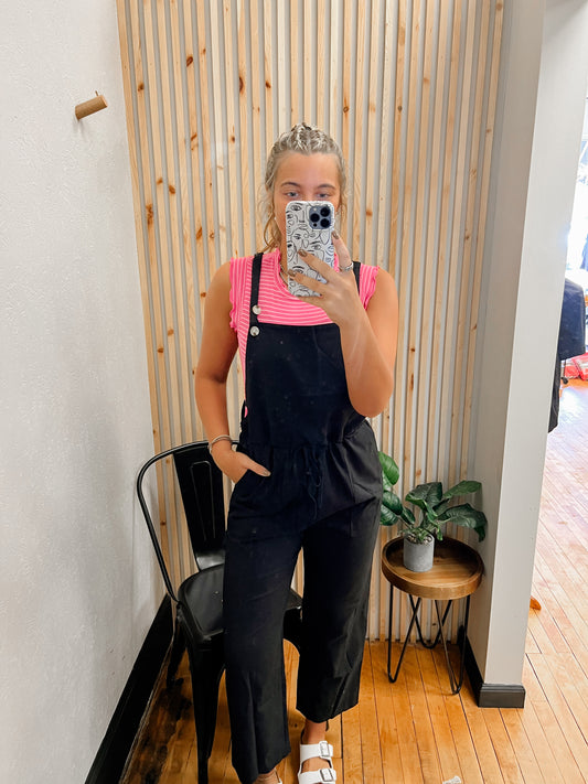 Black Cinch Waist Overalls