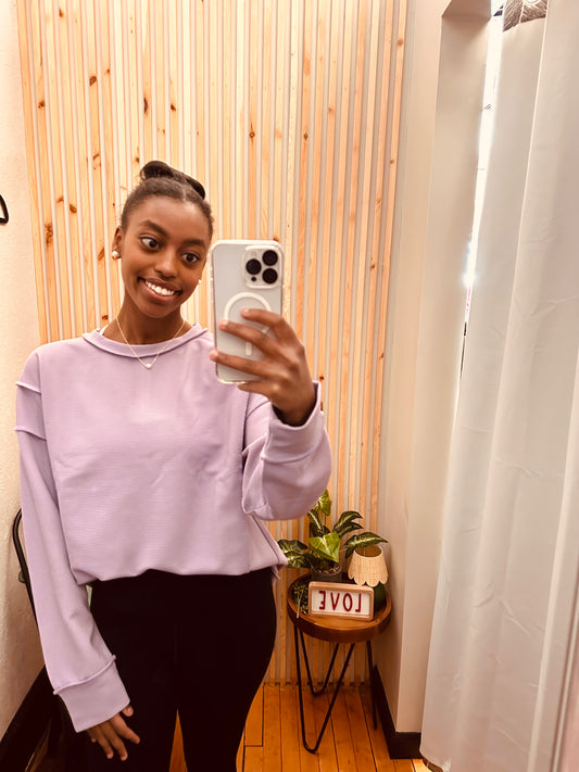 Lavender Ribbed Notched Top