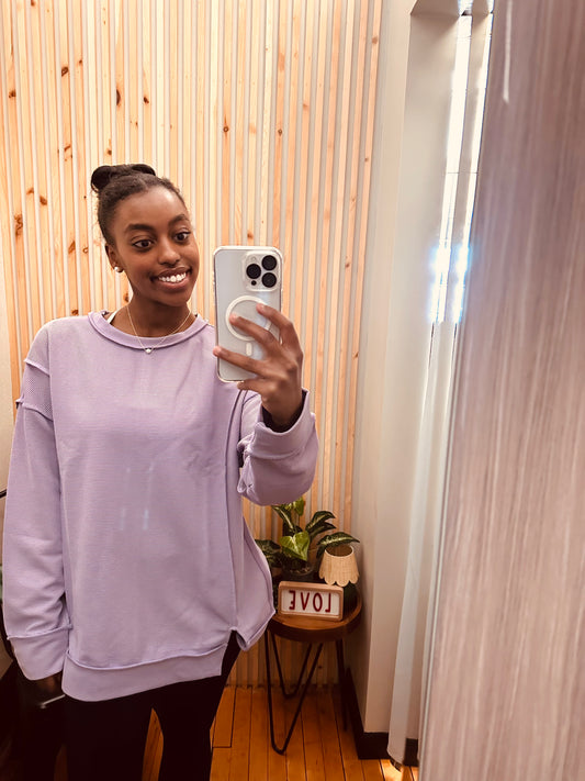 Lavender Ribbed Notched Top