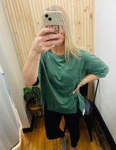 Green Exposed Seam Chest Pocket Split Loose T Shirt