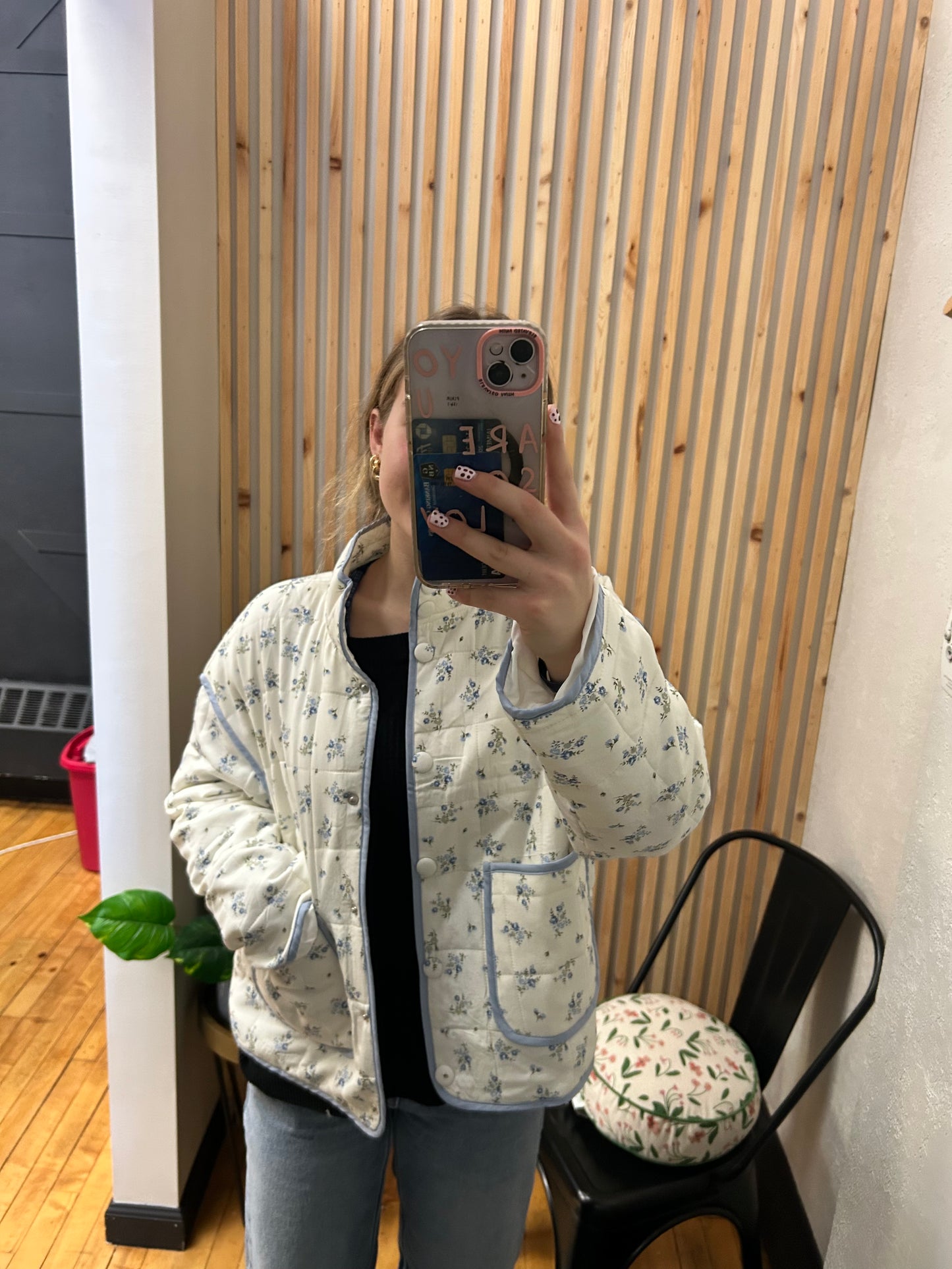 Quilted Floral Button Down Puffer Jacket
