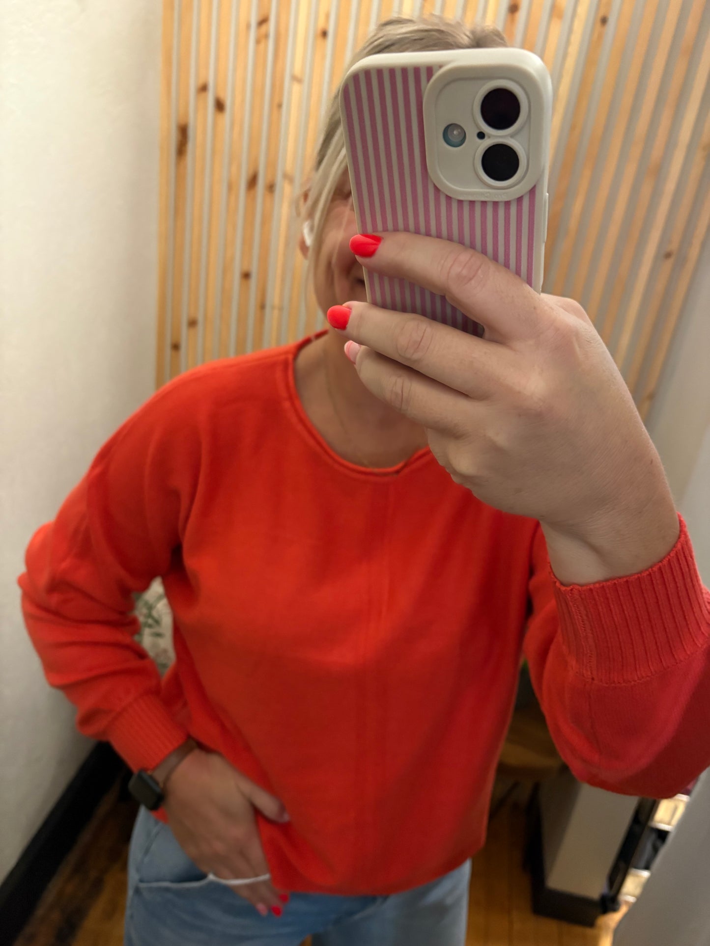 Front Seam Round Neck Sweater