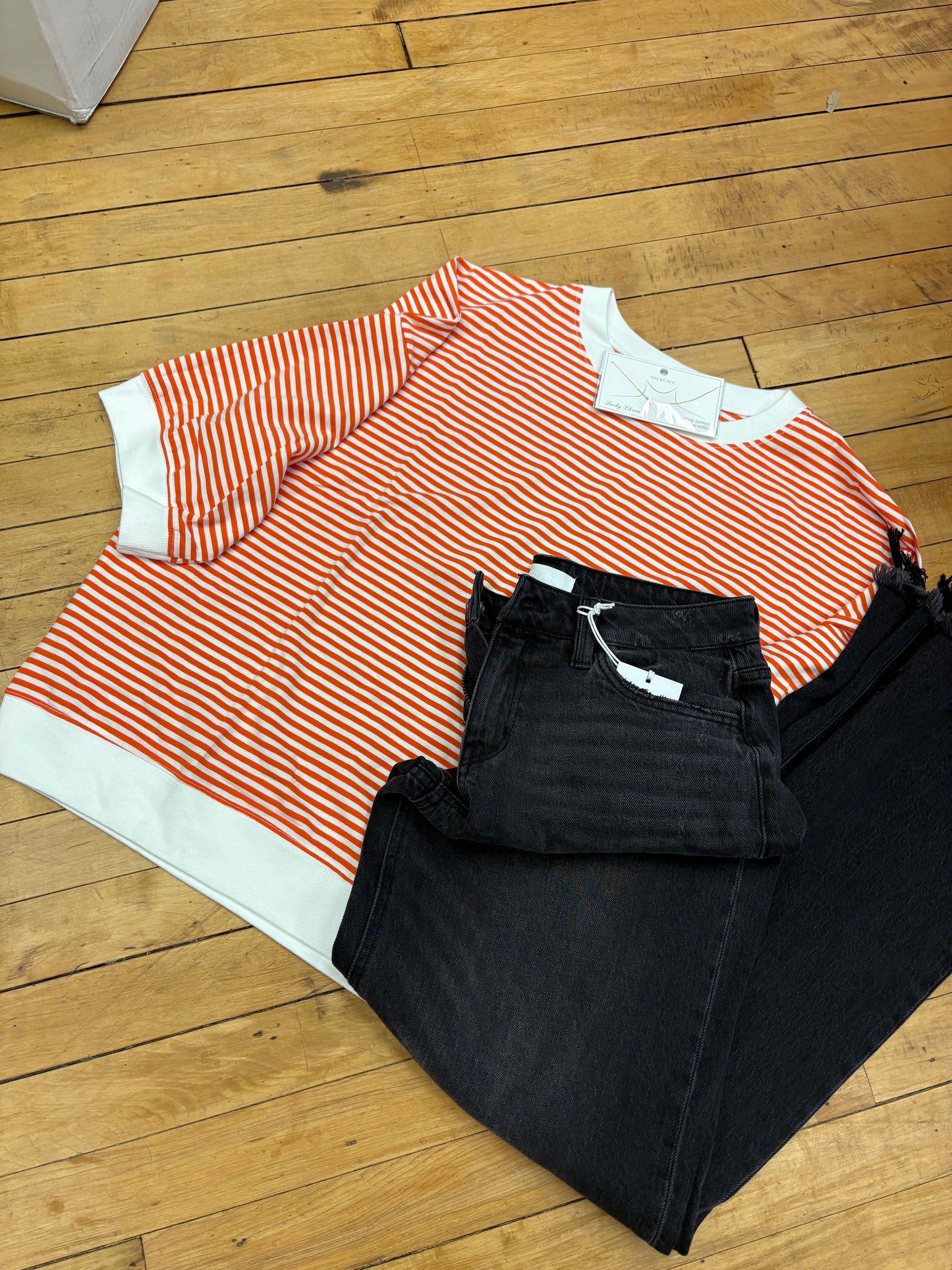Plus Striped Contrast Top