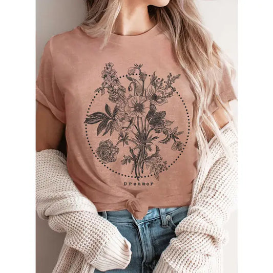 Dreamer Flowers Mauve Graphic Tee