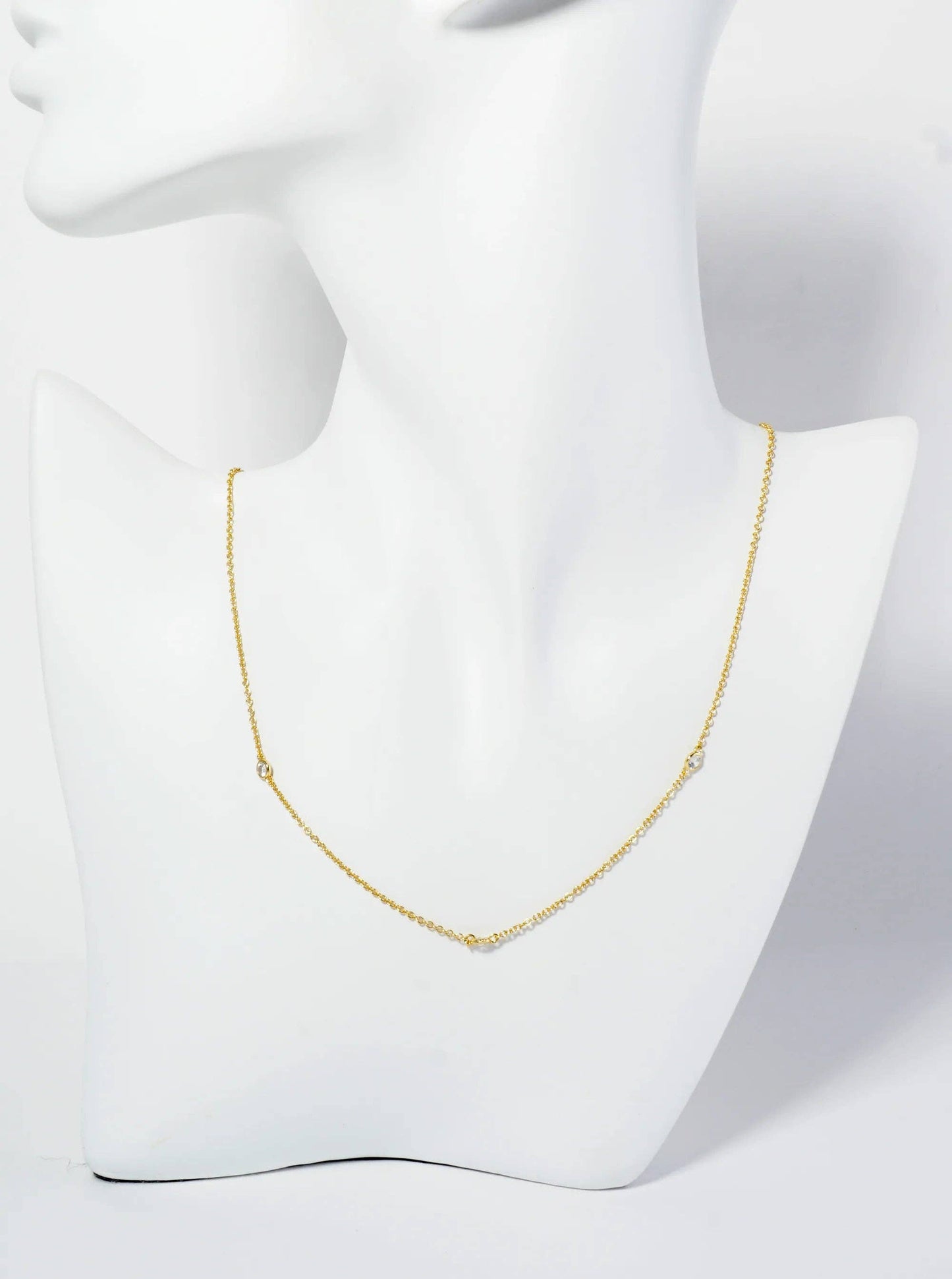 18K Gold Dipped 3Mm Cubic Zirconia Stone Station Necklace