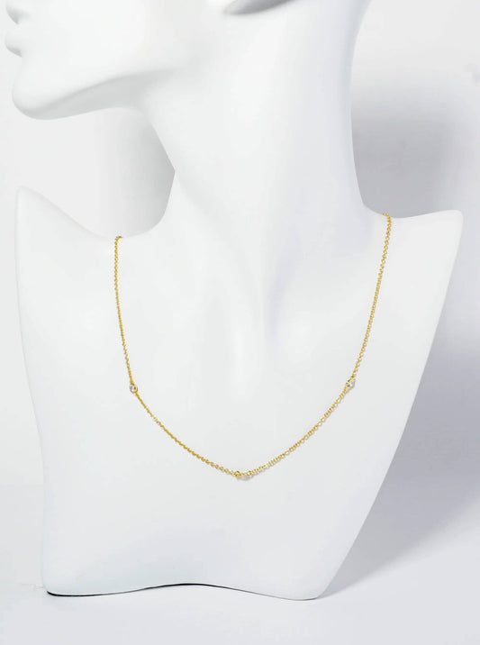 18K Gold Dipped 3Mm Cubic Zirconia Stone Station Necklace
