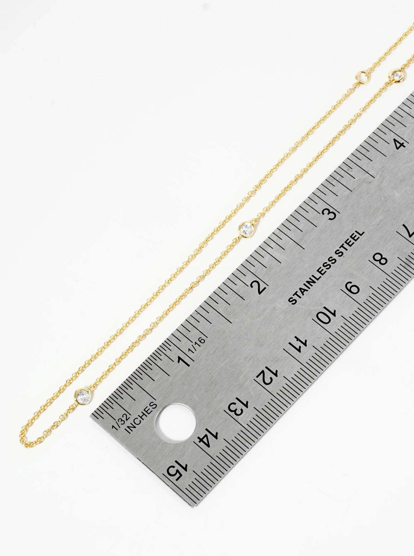 18K Gold Dipped 3Mm Cubic Zirconia Stone Station Necklace