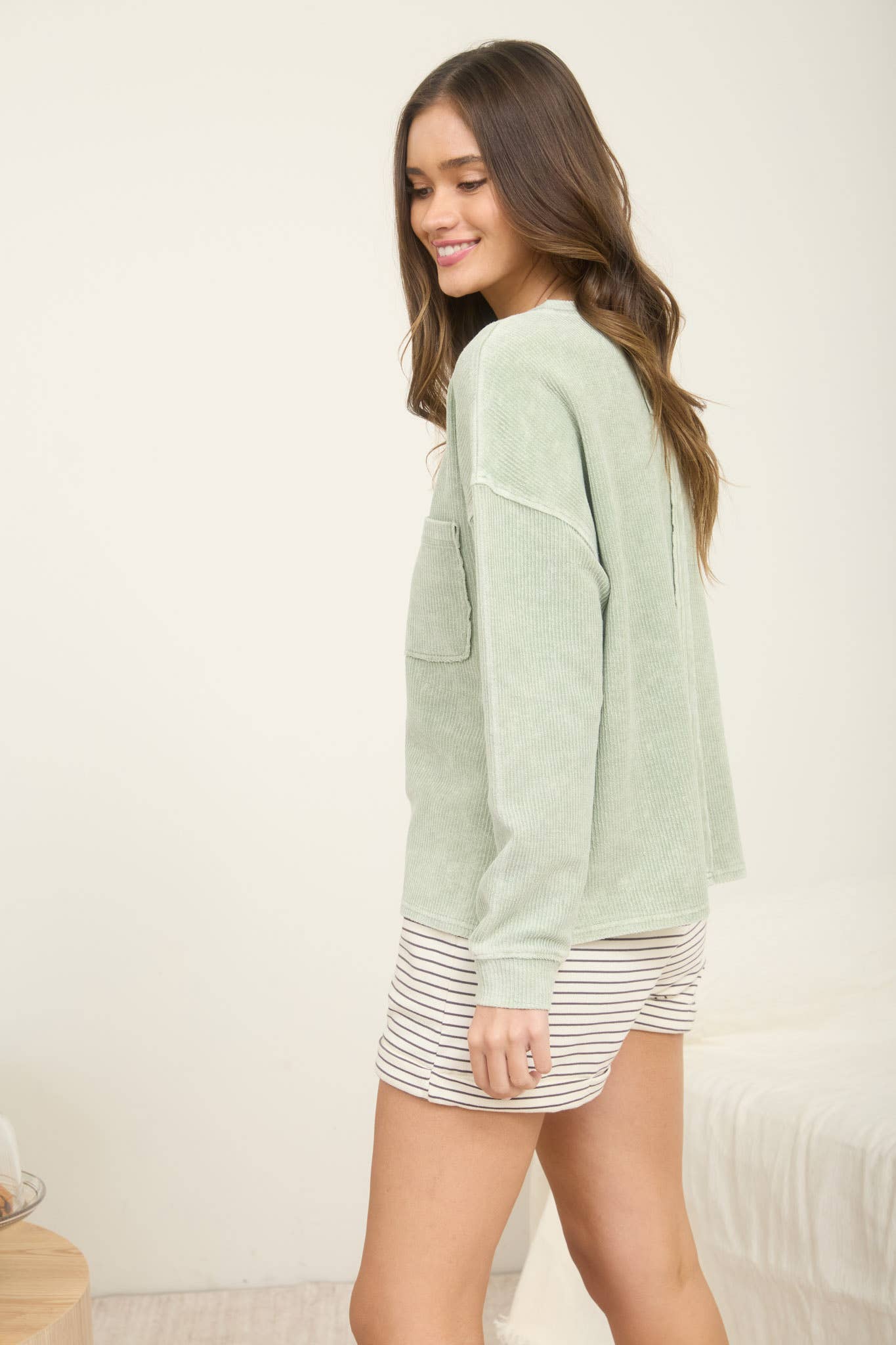 Washed Pocket Ribbed Top