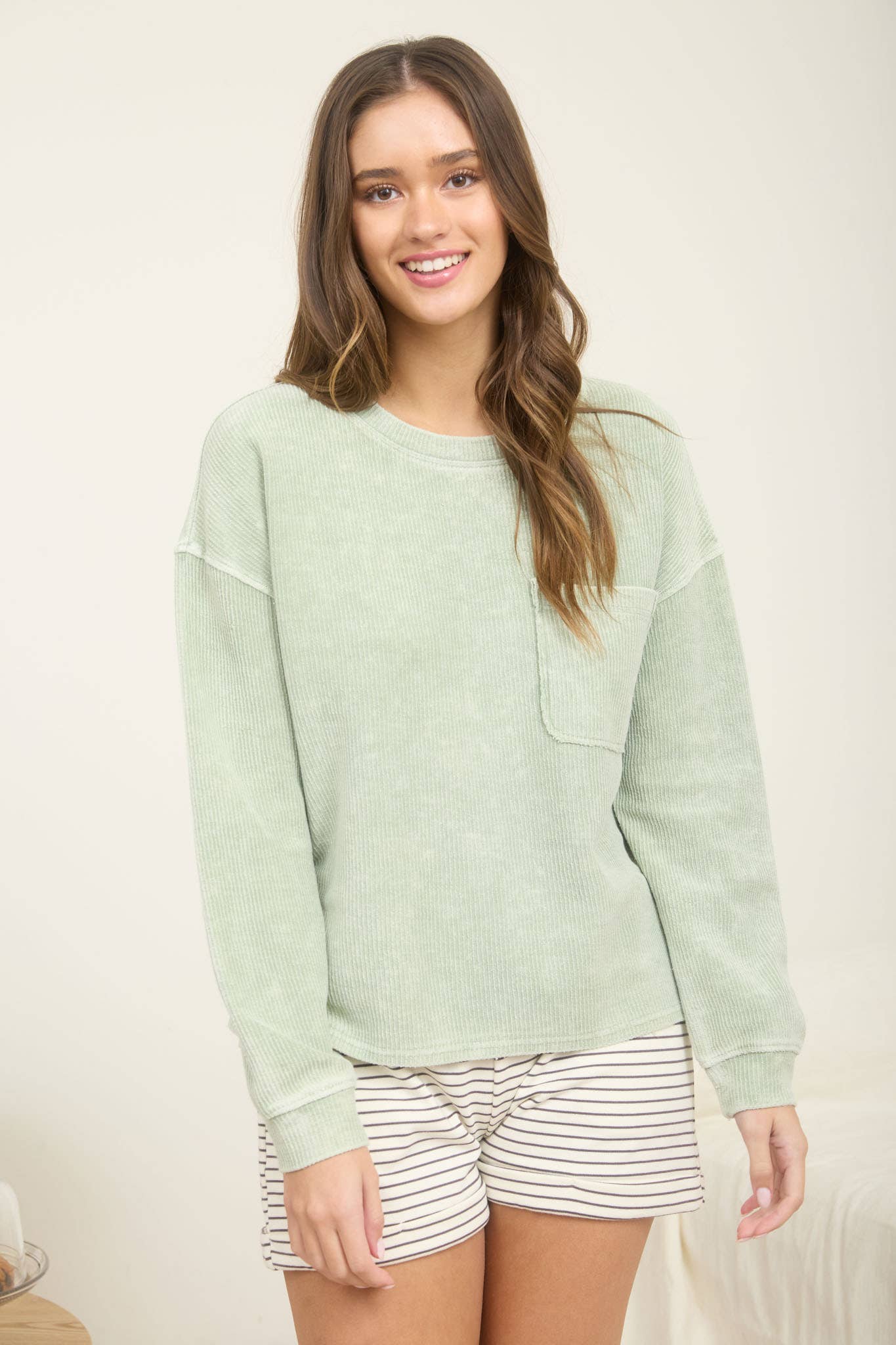 Washed Pocket Ribbed Top