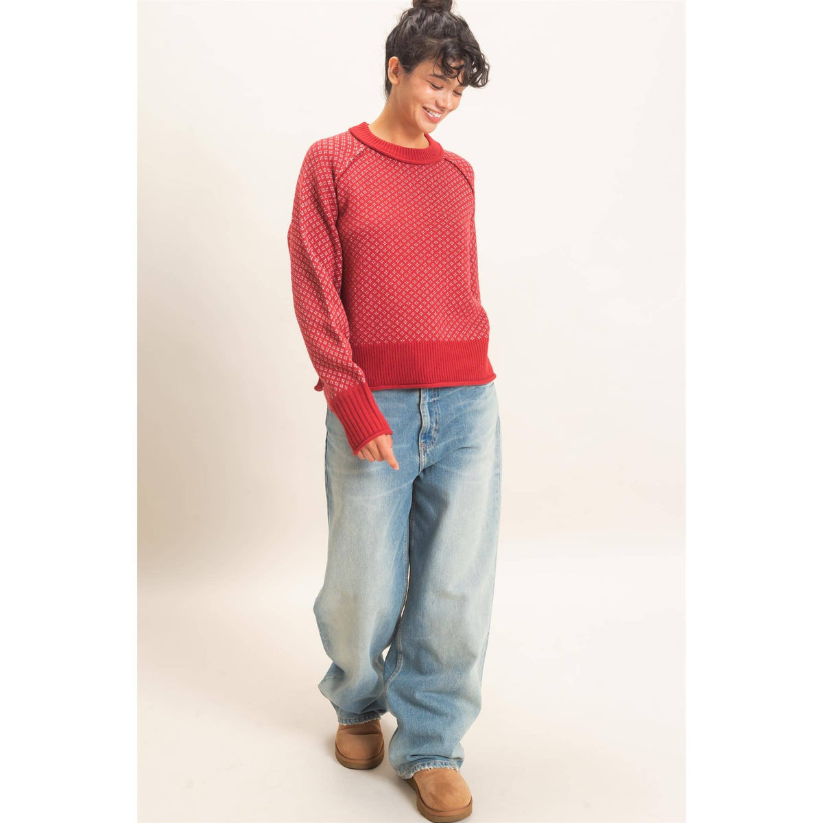 Patterned Mock Neck Sweater