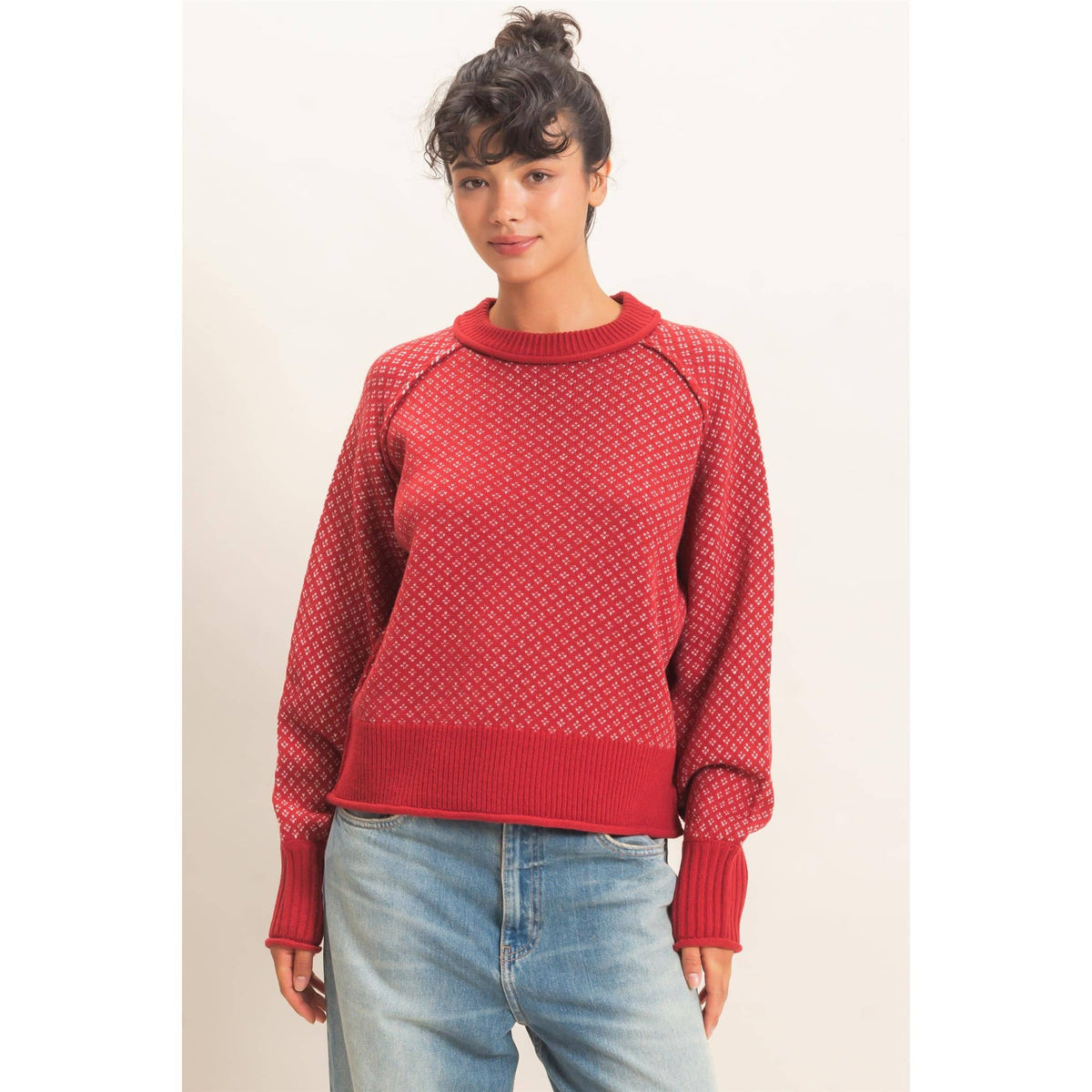 Patterned Mock Neck Sweater