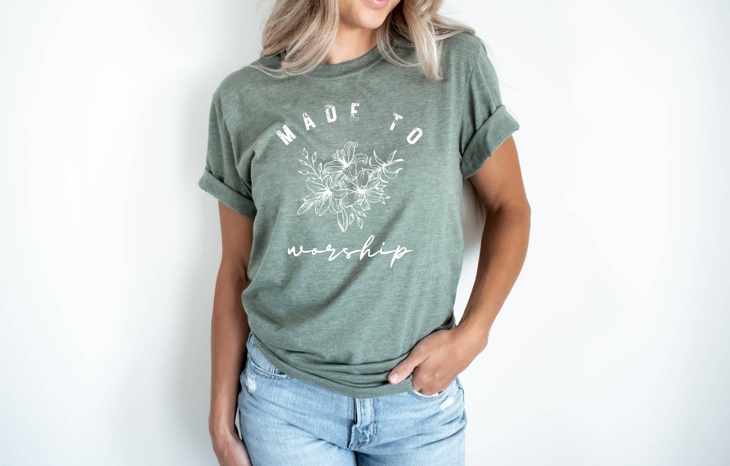 Olive Made to Worship Tultex Faith Graphic Tee