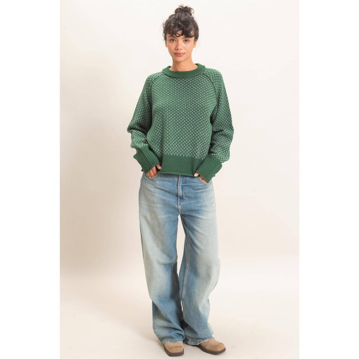 Patterned Mock Neck Sweater
