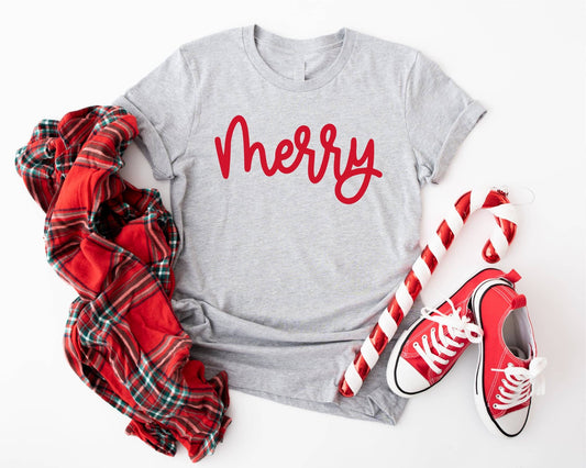 Merry Script Holiday Graphic Tee