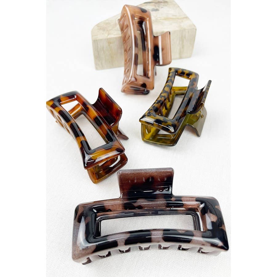 Leopard Cut Out Rectangle Hair Clips