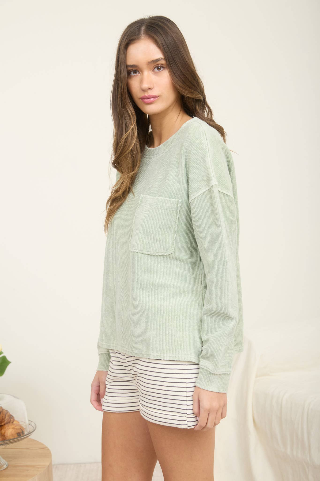 Washed Pocket Ribbed Top