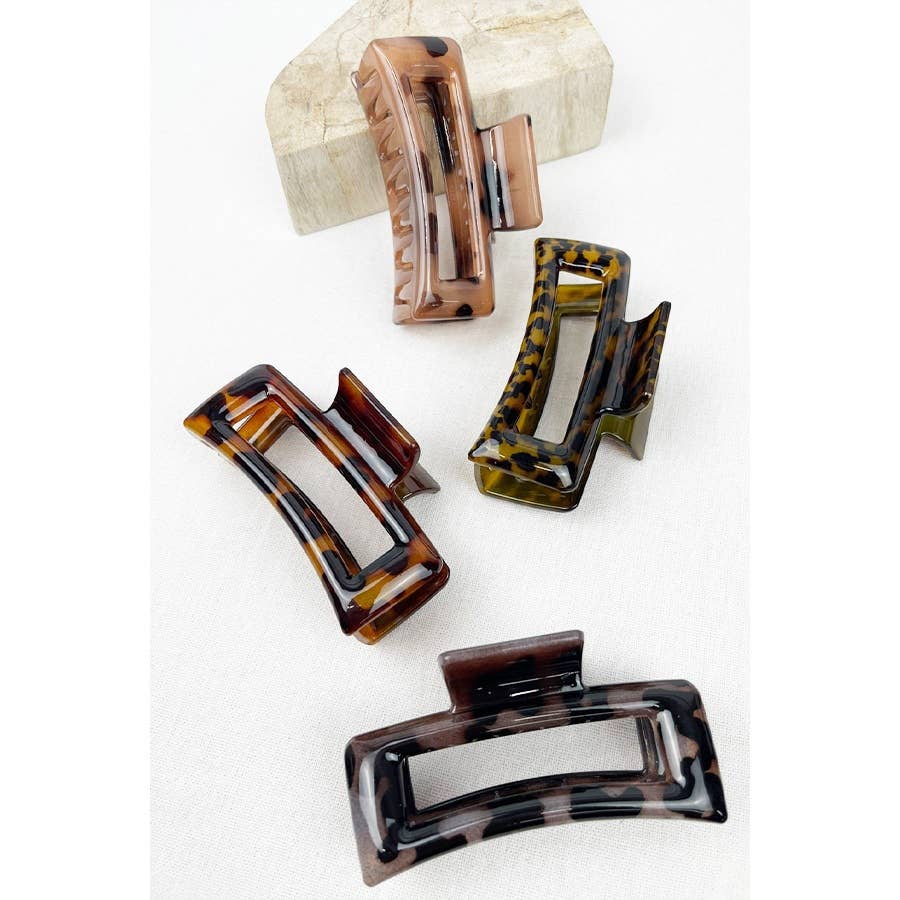 Leopard Cut Out Rectangle Hair Clips