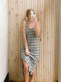 Stripe Print Sleeveless Maxi Dress with Slits