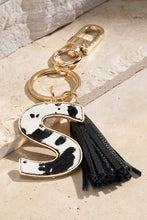 Leather Tassel with Animal Print Initial Key Chain