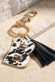 Leather Tassel with Animal Print Initial Key Chain