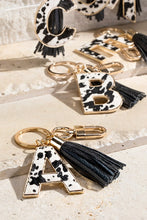 Leather Tassel with Animal Print Initial Key Chain