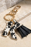 Leather Tassel with Animal Print Initial Key Chain