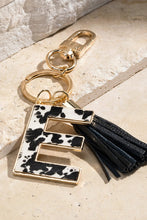 Leather Tassel with Animal Print Initial Key Chain