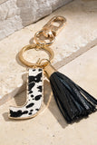 Leather Tassel with Animal Print Initial Key Chain