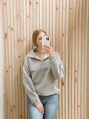 Gray Zipper Collar Sweatshirt