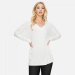 V-neck Side Slit Long Sleeve Top