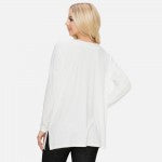 V-neck Side Slit Long Sleeve Top