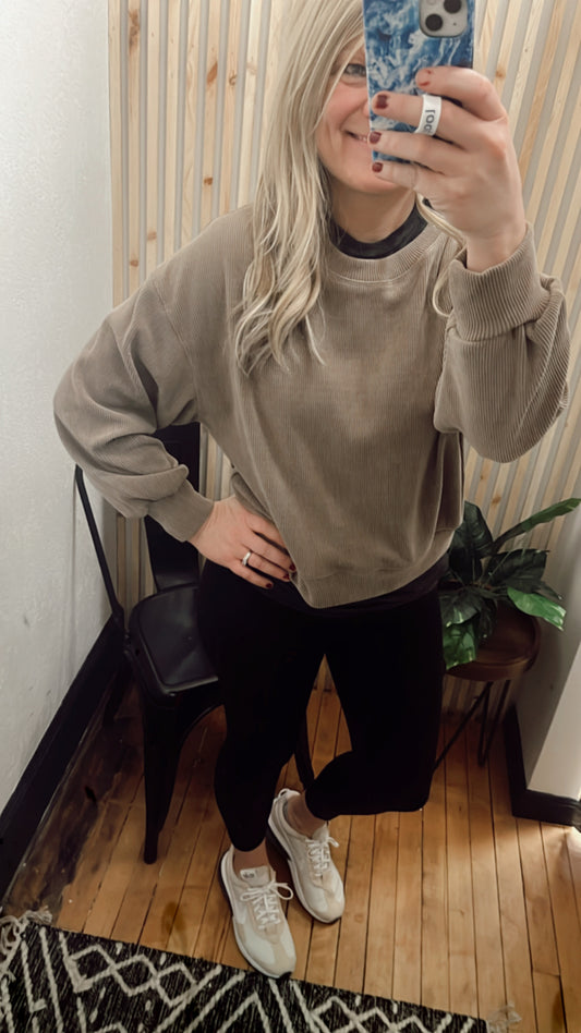 Ribbed Corduroy Long Sleeve Top