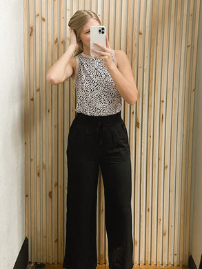 Drawstring Elastic Waist Casual Wide Leg Pants