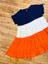 Curvy Orange Navy Color Block Tiered Dress