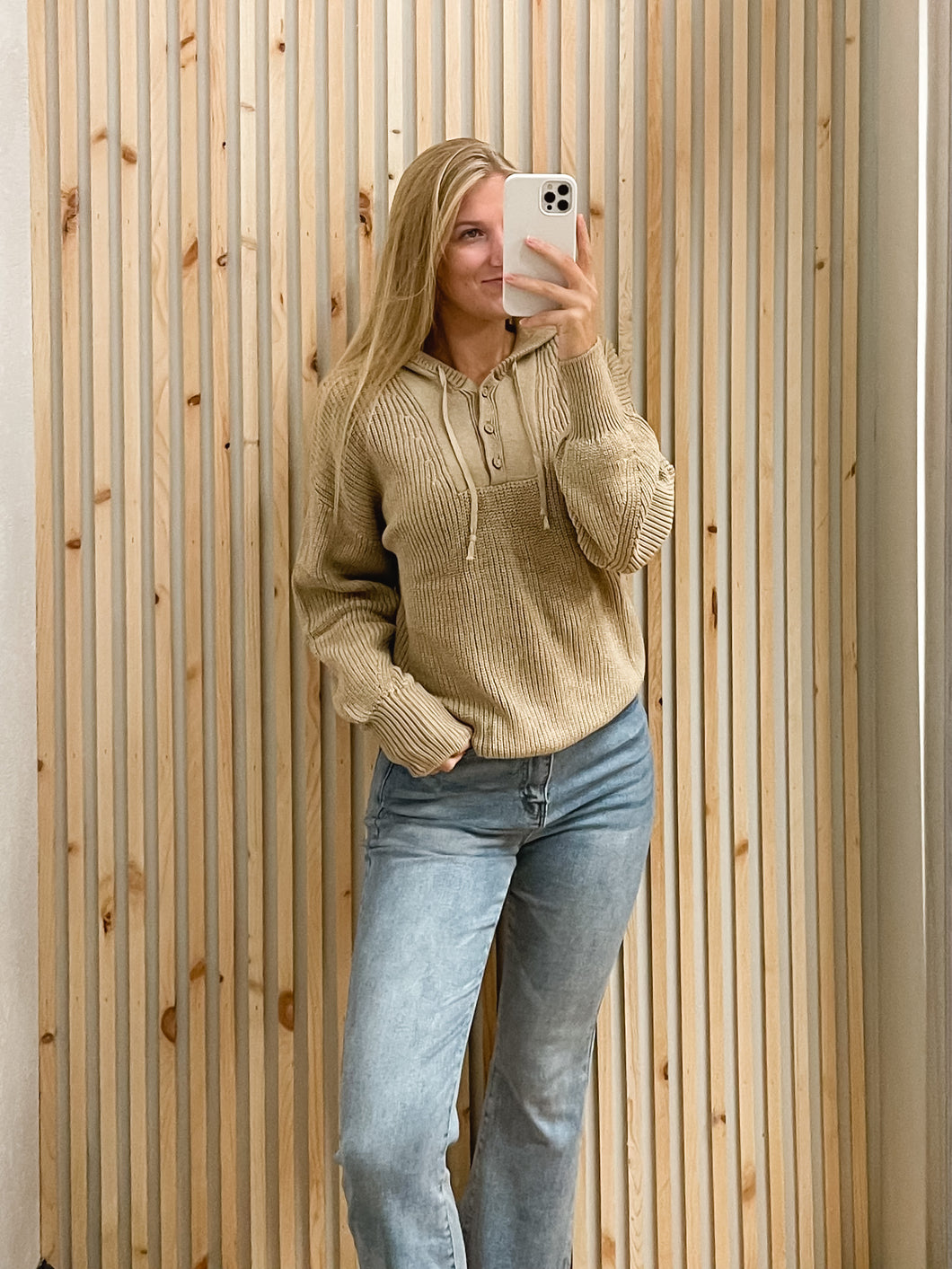 Henley V-Neck Hooded Sweater