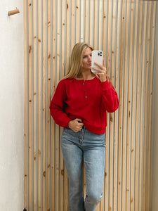 Red Pullover Sweatshirt with Buttons